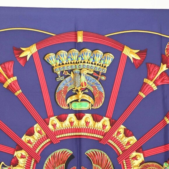 HERMES Caty Ancient Egyptian Scarab Pattern Carre 90 Scarf Silk Blue Auth 141181 - Picture 3 of 13